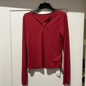 Women’s red button v-neck long sleeve top